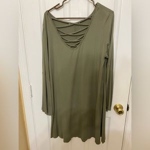 No Comment Swing Dress Green Bell Sleeves